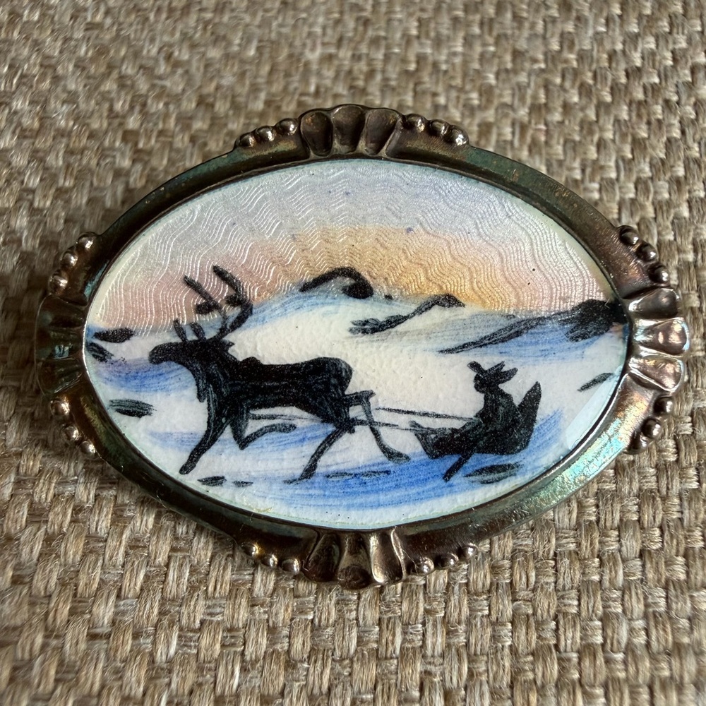 Art Deco Norwegian 925S Laplander Reindeer Northern Lights Brooch
